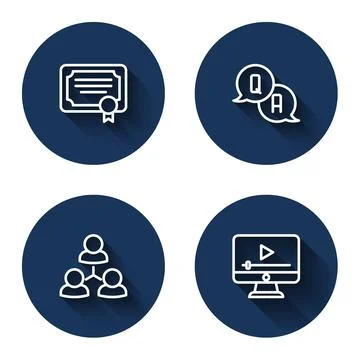 Set line Certificate template, Question and Answer, Online class and play vid Stock Illustration