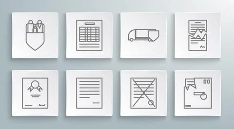 Set line Certificate template, Report file document, Document, Delete, Ordered Stock Illustration