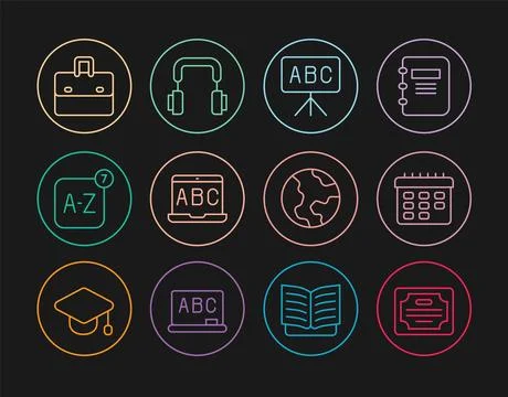 Set line Certificate template, School timetable, Chalkboard, Foreign langua.. Stock-Illustration