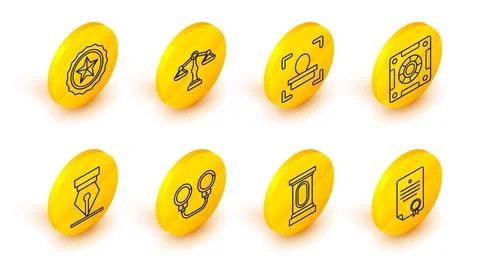 Set line Certificate template, Stage stand or debate podium rostrum, Handcu.. Stock Illustration
