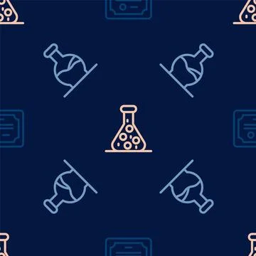 Set line Certificate template, Test tube and on seamless pattern. Vector Illustrazione stock