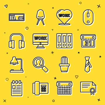 Set line Certificate template, Tie, Calendar, Heart with text work, Monitor.. 스톡 일러스트