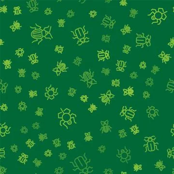 Set line Chafer beetle, Spider and on seamless pattern. Vector Stock Illustration