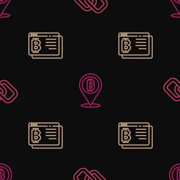Set line Chain link, Bitcoin browser and on seamless pattern. Vector Stock Illustration