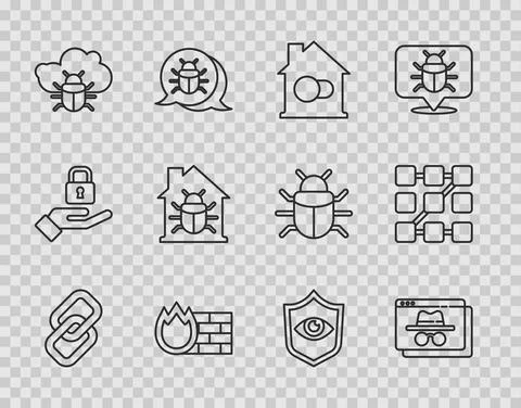 Set line Chain link, Browser incognito window, Smart home, Firewall, security イラスト素材