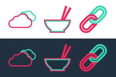 Set line Chain link, Cloud and Bowl with chopsticks icon. Vector Stock Illustration