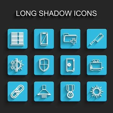 Set line Chain link, Kitchen extractor fan, Server, Data, Web Hosting, Medal Stock Illustration