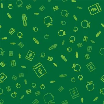 Set line Chainsaw, Pack full of seeds of plant and Apple on seamless pattern イラスト素材