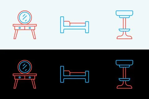 Set line Chair, Dressing table and Bed icon. Vector Stock Illustration