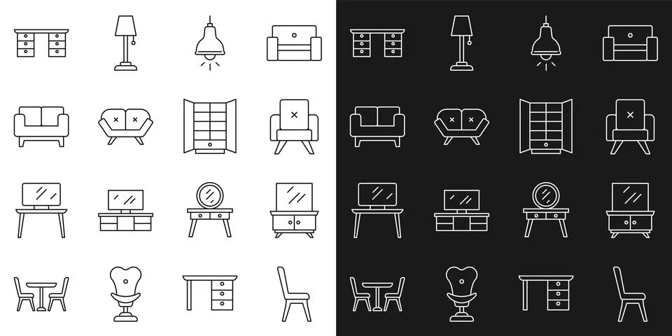 Set line Chair, Dressing table, Armchair, Lamp hanging, Sofa, Office desk a.. 스톡 일러스트