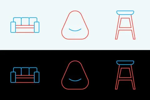 Set line Chair, Sofa and Pouf icon. Vector Stock Illustration