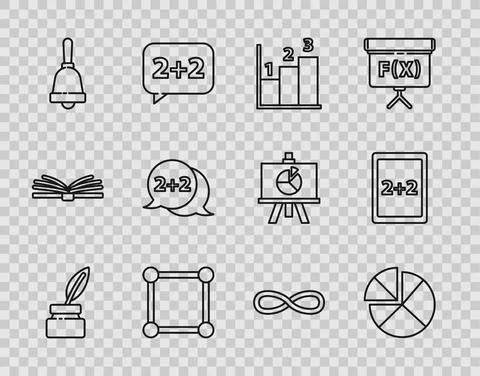 Set line Chalkboard, Abacus, Graph, schedule, chart, diagram, with, Test or exam Stock Illustration