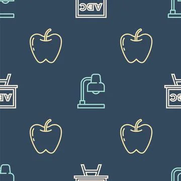 Set line Chalkboard, Apple and Table lamp on seamless pattern. Vector 스톡 일러스트