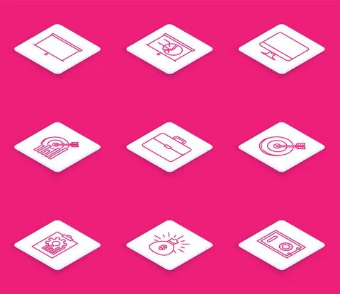 Set line Chalkboard, Board with graph chart, Computer monitor screen, Target 스톡 일러스트