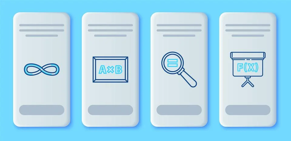 Set line Chalkboard, Calculation, Infinity and icon. Vector Stock Illustration
