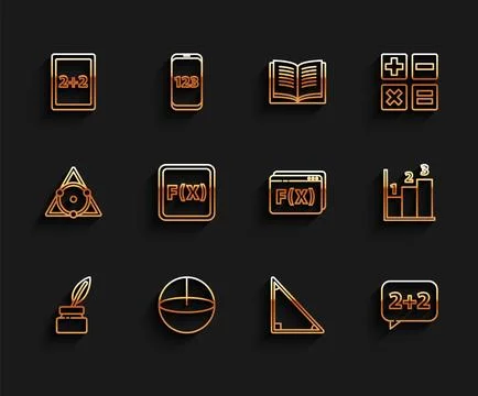 Set line Chalkboard, Calculator, Calculation, Calendar, Graph, schedule, ch.. Illustrazione stock