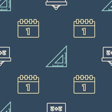 Set line Chalkboard, Calendar first september date and Triangular ruler on 스톡 일러스트