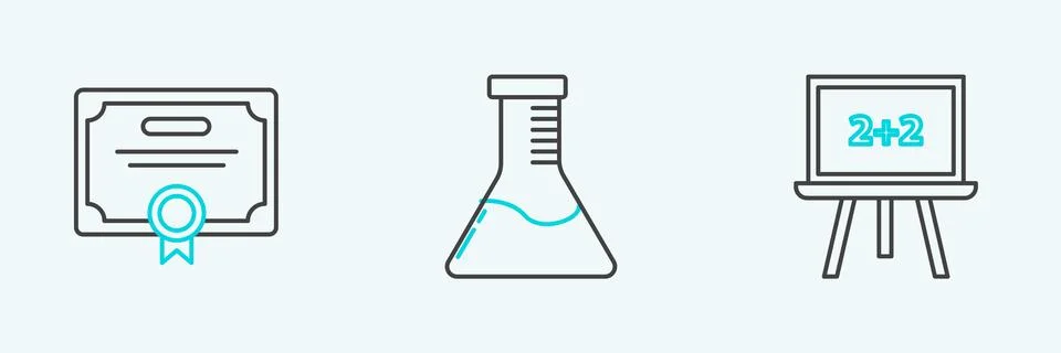 Set line Chalkboard, Certificate template and Test tube and flask chemical .. 스톡 일러스트