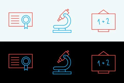 Set line Chalkboard, Certificate template and Microscope icon. Vector Stock Illustration