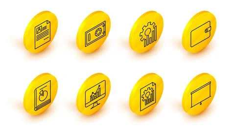 Set line Chalkboard, Document with graph chart, Computer monitor, User manual Illustrazione stock