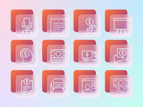 Set line Chalkboard, Envelope, Armored truck, Video chat conference, Stacks.. Stock Illustration