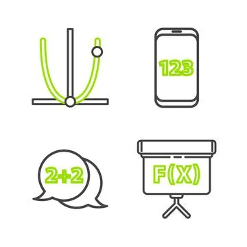 Set line Chalkboard, Equation solution, Mobile calculator interface and Graph Stock Illustration