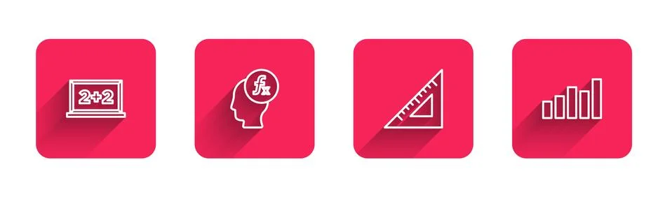 Set line Chalkboard, Function mathematical symbol, Triangular ruler and Graph Stock Illustration