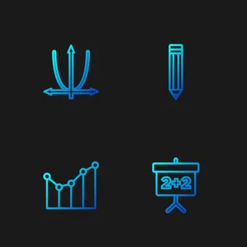 Set line Chalkboard, Graph, schedule, chart, diagram,  and Pencil. Gradient c Stock-Illustration