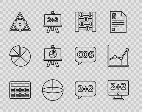 Set line Chalkboard, Graph, schedule, chart, diagram, Calculator, XYZ Coordinate Illustrazione stock