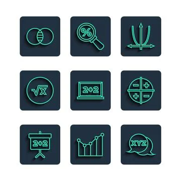 Set line Chalkboard, Graph, schedule, chart, diagram, XYZ Coordinate system.. Stock Illustration