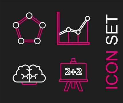 Set line Chalkboard, Human brain, Graph, schedule, chart, diagram and Geometric Illustrazione stock