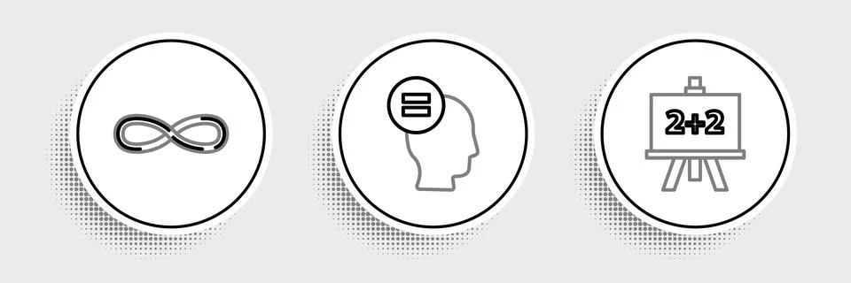 Set line Chalkboard, Infinity and Calculation icon. Vector Stock Illustration