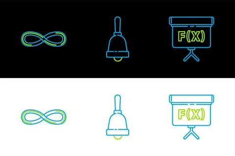Set line Chalkboard, Infinity and Ringing bell icon. Vector Stock Illustration