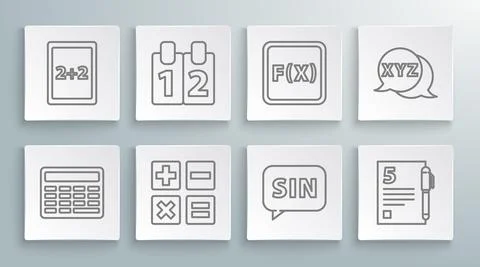 Set line Chalkboard, Mathematics function cosine, Feather and inkwell, Human Stock Illustration