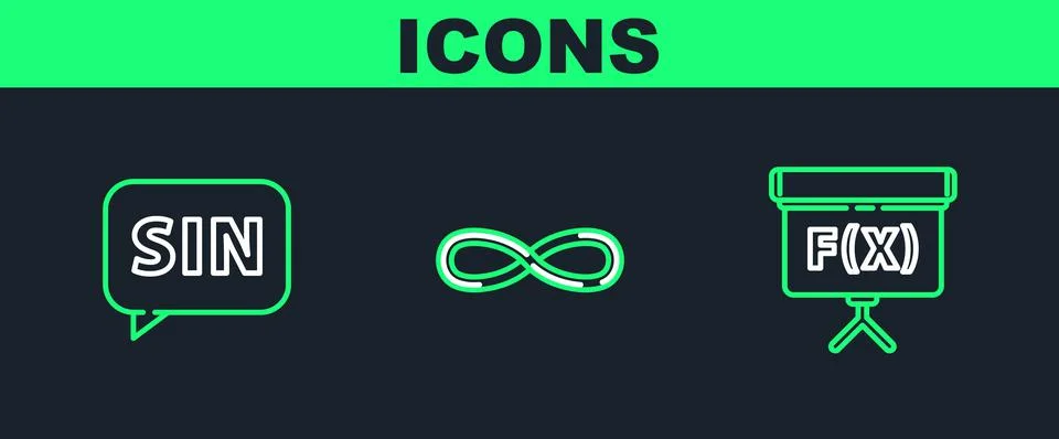 Set line Chalkboard, Mathematics function sine and Infinity icon. Vector Illustrazione stock