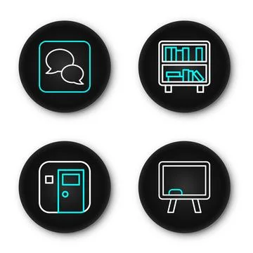 Set line Chalkboard, School classroom, Shelf with books and Speech bubble c.. 스톡 일러스트