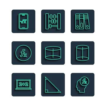 Set line Chalkboard, Triangle math, Function mathematical symbol, Office folders Stock Illustration