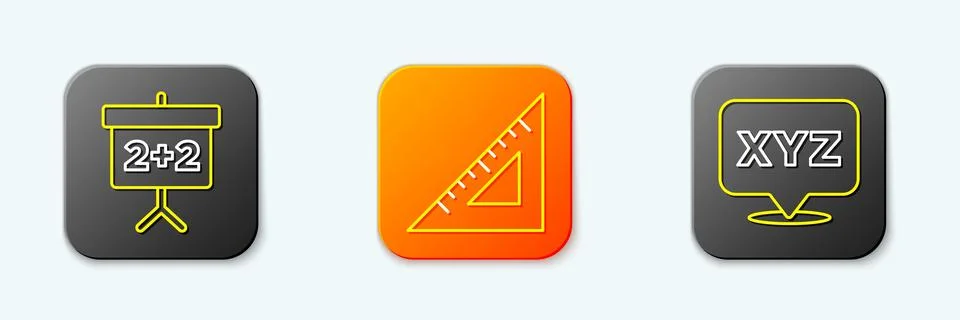 Set line Chalkboard, Triangular ruler and XYZ Coordinate system icon. Vector Illustrazione stock
