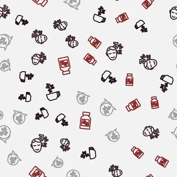 Set line Chamomile tea, Dreams, Sleepy and Sleeping pill on seamless pattern 스톡 일러스트