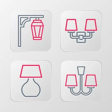 Set line Chandelier, Table lamp, Wall or sconce and Vintage street light ic.. Stock Illustration