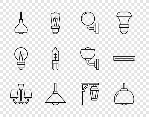 Set line Chandelier, Wall lamp or sconce, Lamp hanging, Light emitting diode Stock Illustration