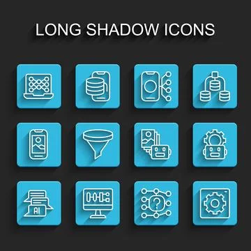 Set line Chat bot, Algorithm, Neural network, Computer api interface, Funne.. Stock Illustration