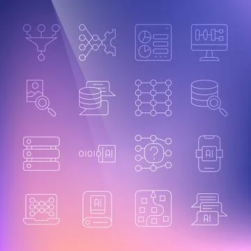 Set line Chat bot, Artificial intelligence AI, Server, Computer api interfa.. Stock Illustration