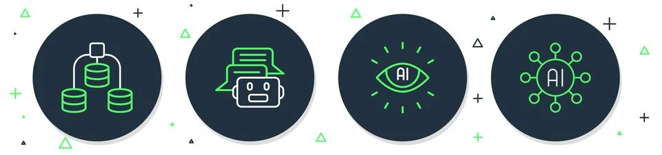 Set line Chat bot, Artificial intelligence AI, Server, Data and Neural netw.. Stock Illustration