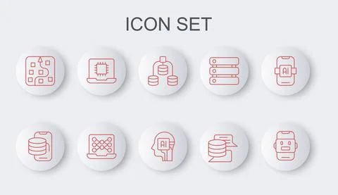 Set line Chat bot, Cloud technology data transfer, Server, Data, Neural network 스톡 일러스트