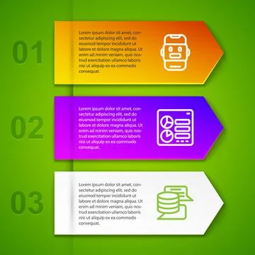 Set line Chat bot, Computer api interface and Server, Data. Business infographic Illustrazione stock
