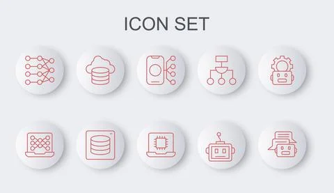 Set line Chat bot, Neural network, Artificial intelligence robot, Cloud database 스톡 일러스트