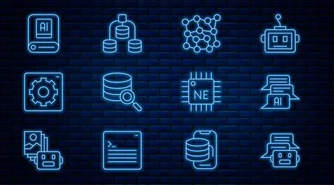 Set line Chat bot, Neural network, Server, Computer api interface, Artificial 库存插图