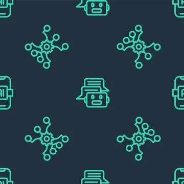 Set line Chat bot, Neural network and Artificial intelligence AI on seamless イラスト素材