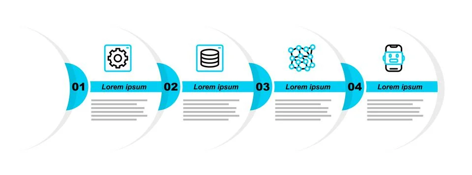 Set line Chat bot, Neural network, Server, Data and Computer api interface icon Stock Illustration